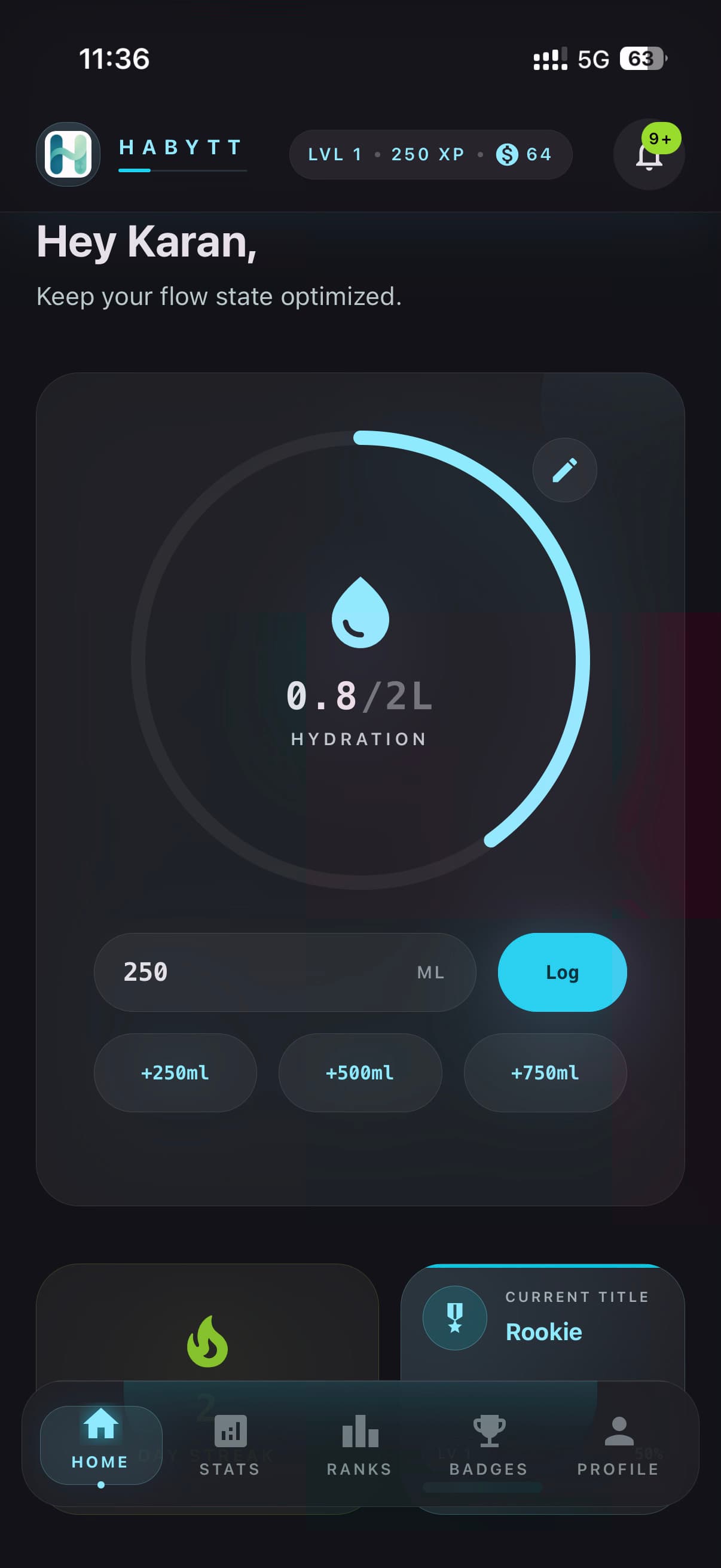 Habytt hydration tracking with daily intake goals