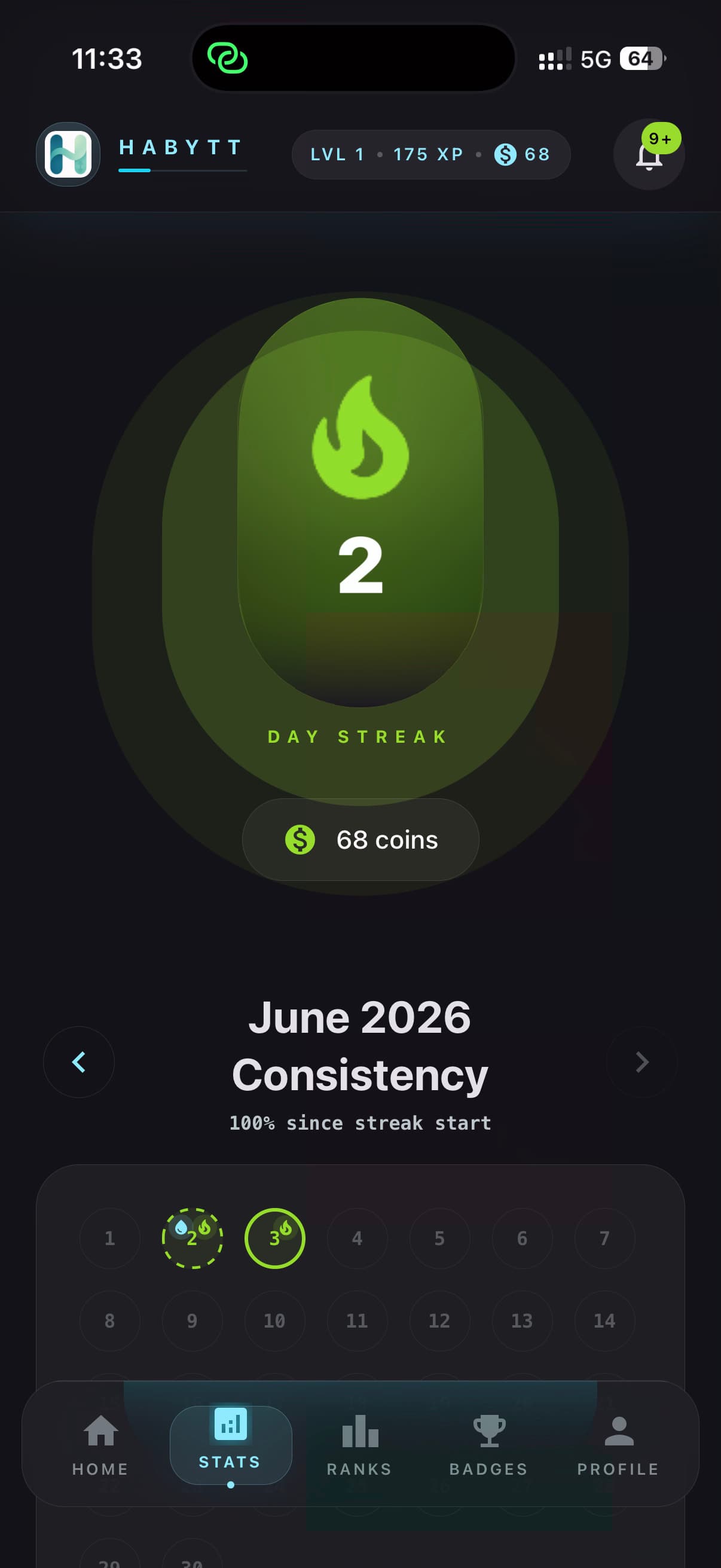 Habytt home screen showing daily habits and progress
